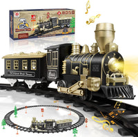 JUQU Train Set, Battery Operated Model Train Toy with Light - Black Gold