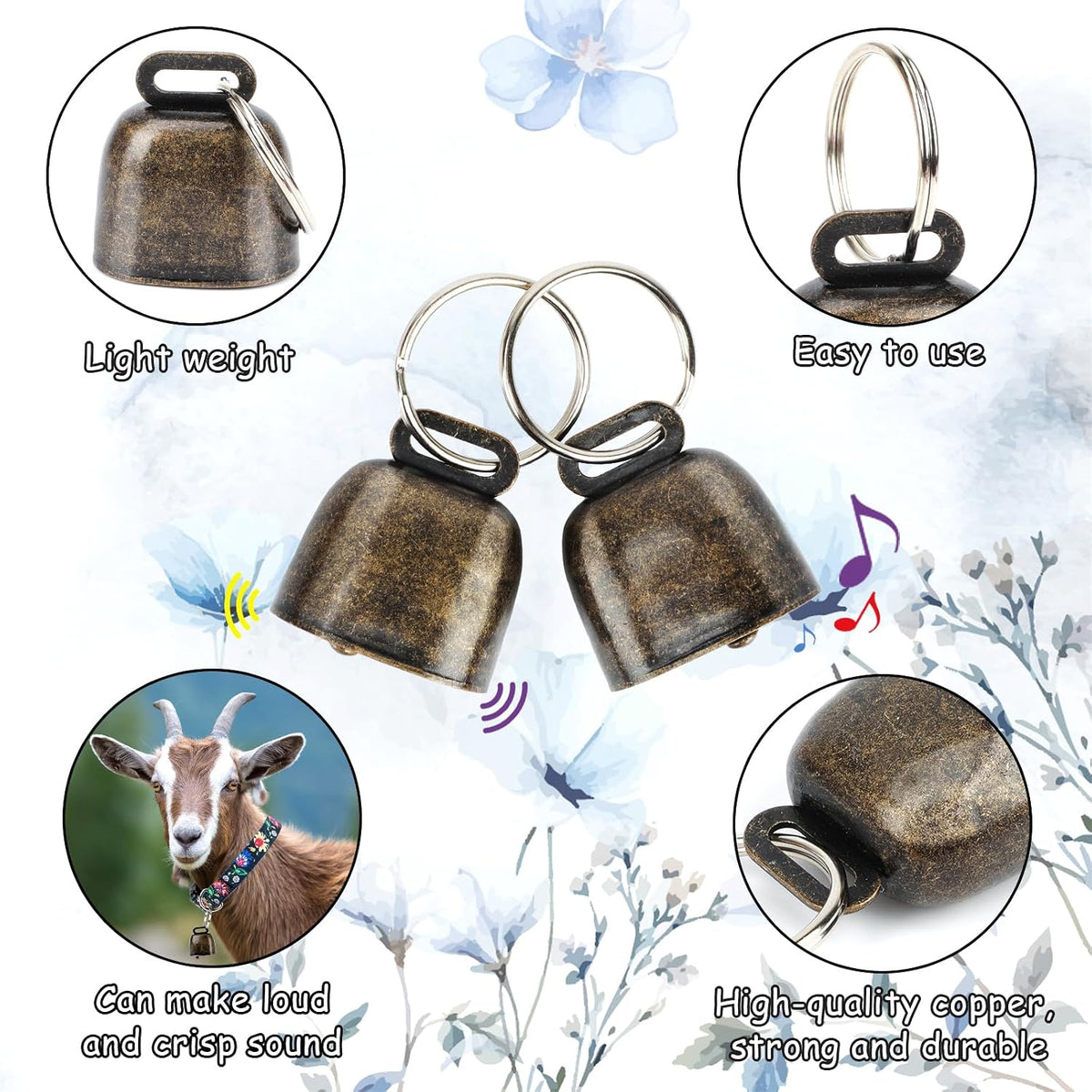 5 Pack Reflective Goat Collars with Bells, Anti-Lost Pet Collar - Floral+Groovy Pattern - image 3