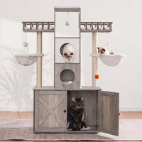 Heybly Cat Tree with Litter Box Enclosure for Indoor Big Cat HCT110SG – Essentials for Cats - Rustic Gray / 60 inch - image 4
