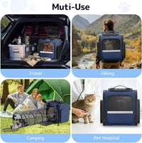 Pawtners Cat Carrier Backpacks Expandable Pet Backpack with Breathable Mesh, Pet Carrier Backpack for Cats Small Dogs Puppies Up to 18 Lbs, Dog Carrier Backpack for Travel Hiking Camping Outdoor Blue