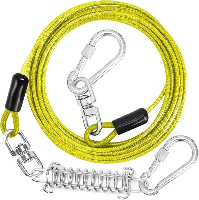 Jenico Dog Tie Out Cable, 10-150FT Runner Cable with Swivel Hook and Shock Spring, Yard and Camping Dog Leash Tether for Small to Medium Pets Up to 500 LBS