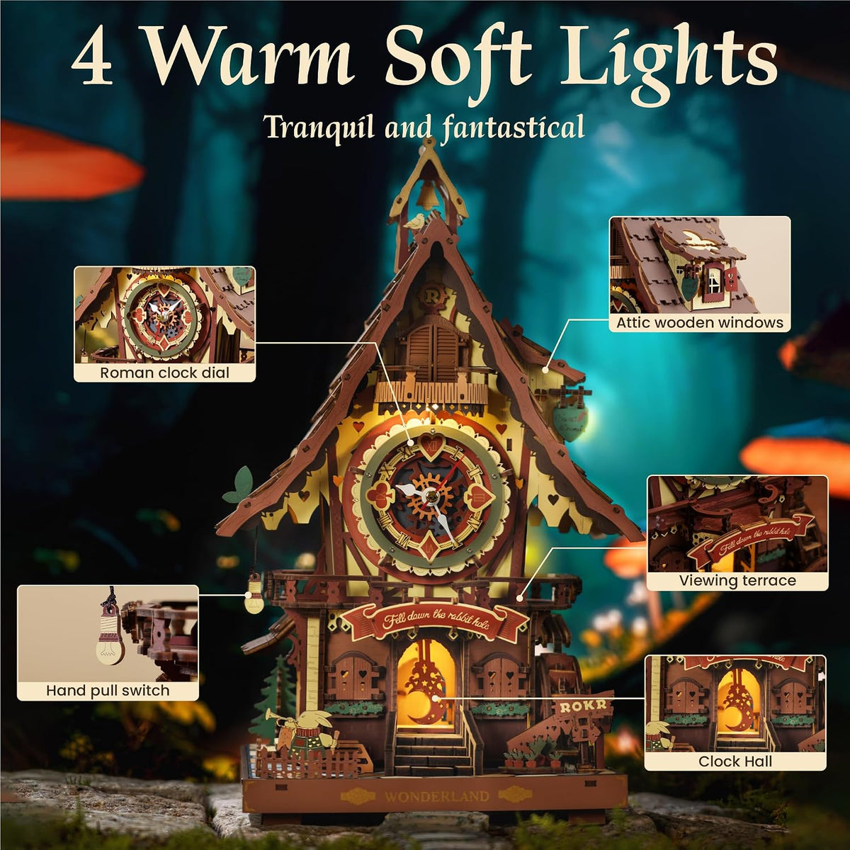 ROKR 3D Wooden Puzzles for Adults, Cuckoo Clock Model Kit - image 2