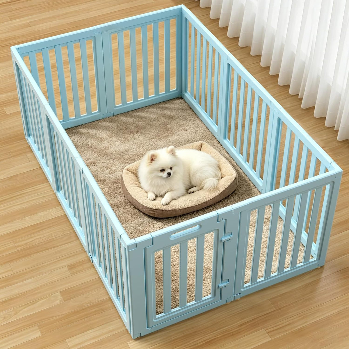 Dog Playpen Indoor, Puppy Playpen, White 23.6" H, 10 Panels - blue / 10 / 23.6 inch Height