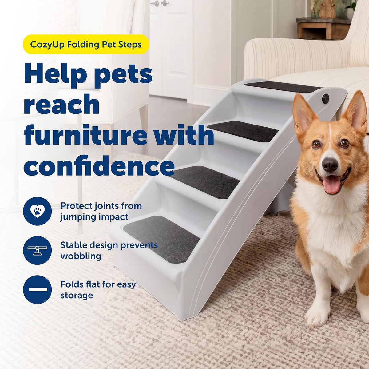 PetSafe CozyUp Folding Dog Stairs - Sofa - 20 Inches Tall / Gray - image 2