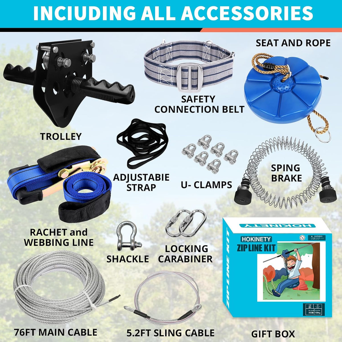 Zip Line Kit for Kids Adults : 100FT Up to 380Lbs - 76ft - image 2