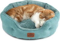 Bedsure Small Dog Bed Washable, Round Cat Beds for Indoor Cats - 20"L x 19"W x 6"Th / Washed Blue