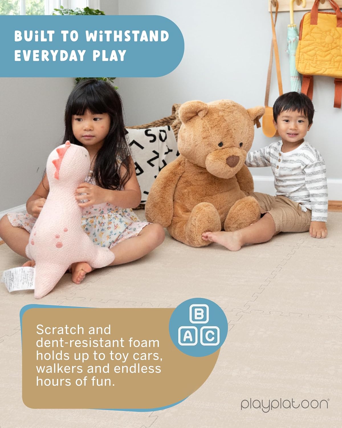 Play Platoon Kids Play Mat, 9 Tile 72x72 Inch - 72"L x 72"W x 0.6"Th / Brushed Cotton - image 3