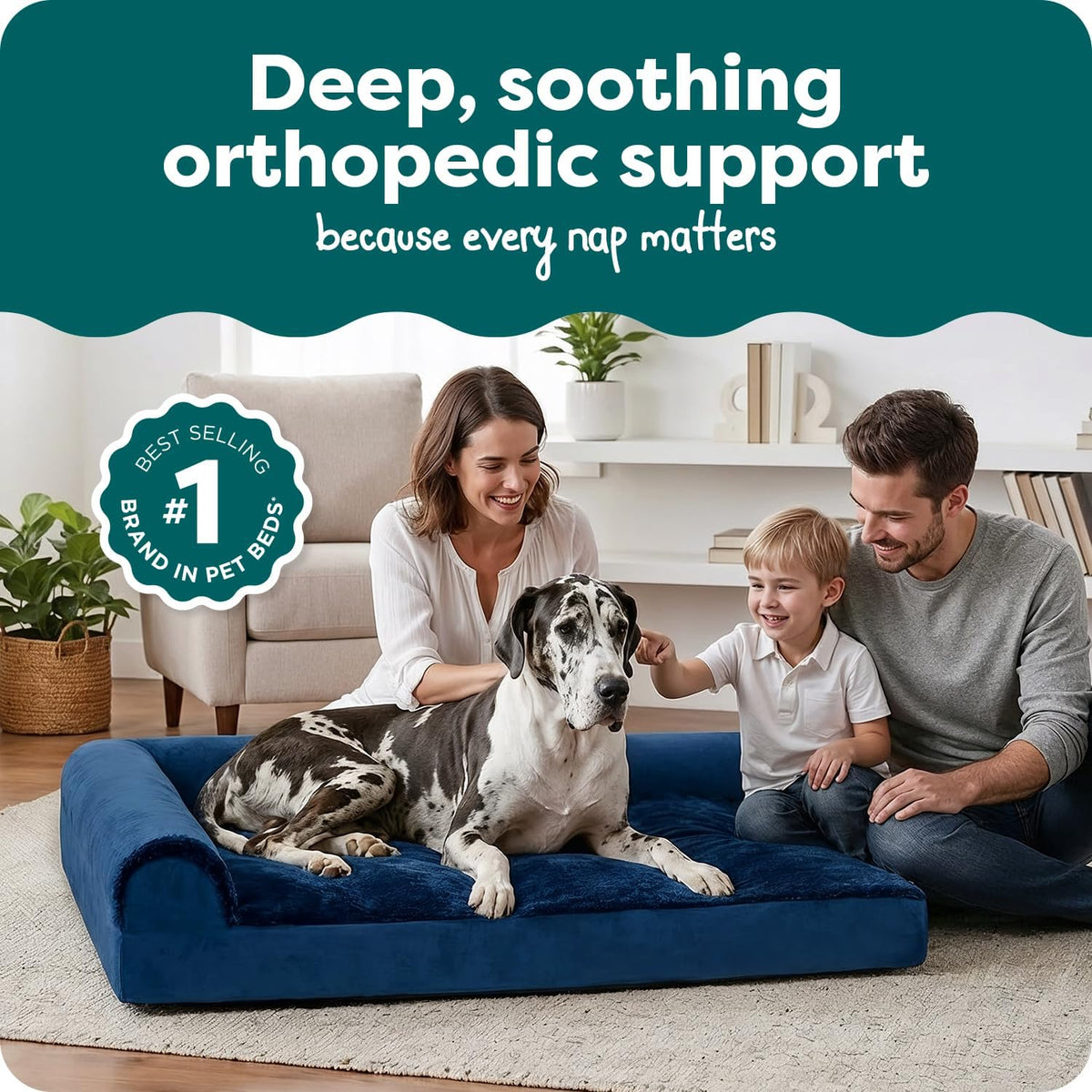 Furhaven Orthopedic Dog Bed for Large Dogs w/ Removable Bolsters - Jumbo Plus / Deep Sapphire - image 2