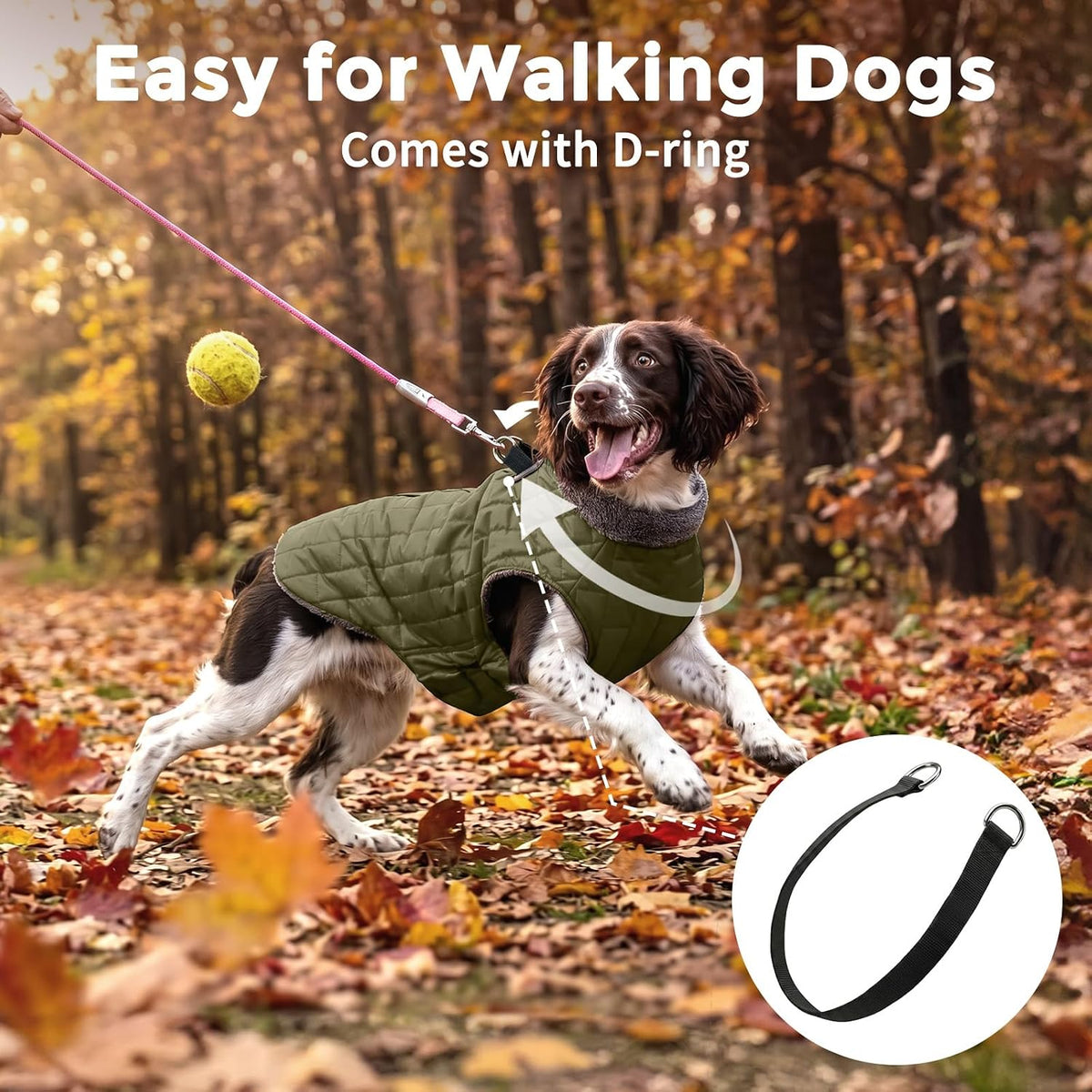 Fleece Dog Jacket for Small Dogs, Puppy Coat with Harness - Green / Small - image 2