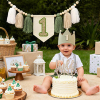 DCJHFJ First Birthday Decorations for Boy Highchair Banner One - White Beige Green - image 3
