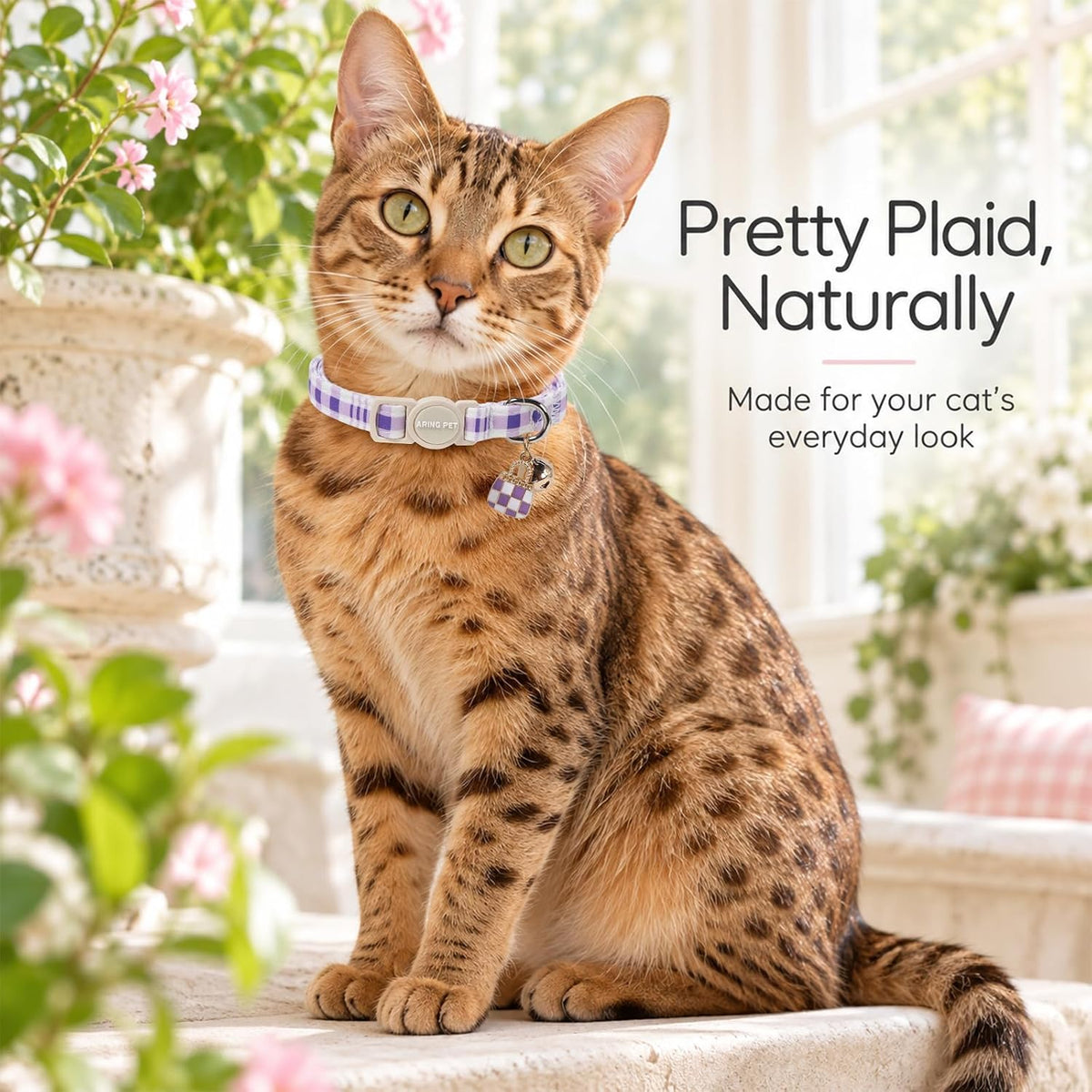ARING PET 2 Pack Cat Collar-Cute Cotton Cat Collar Breakaway - Plaid Purple & Pink - image 3