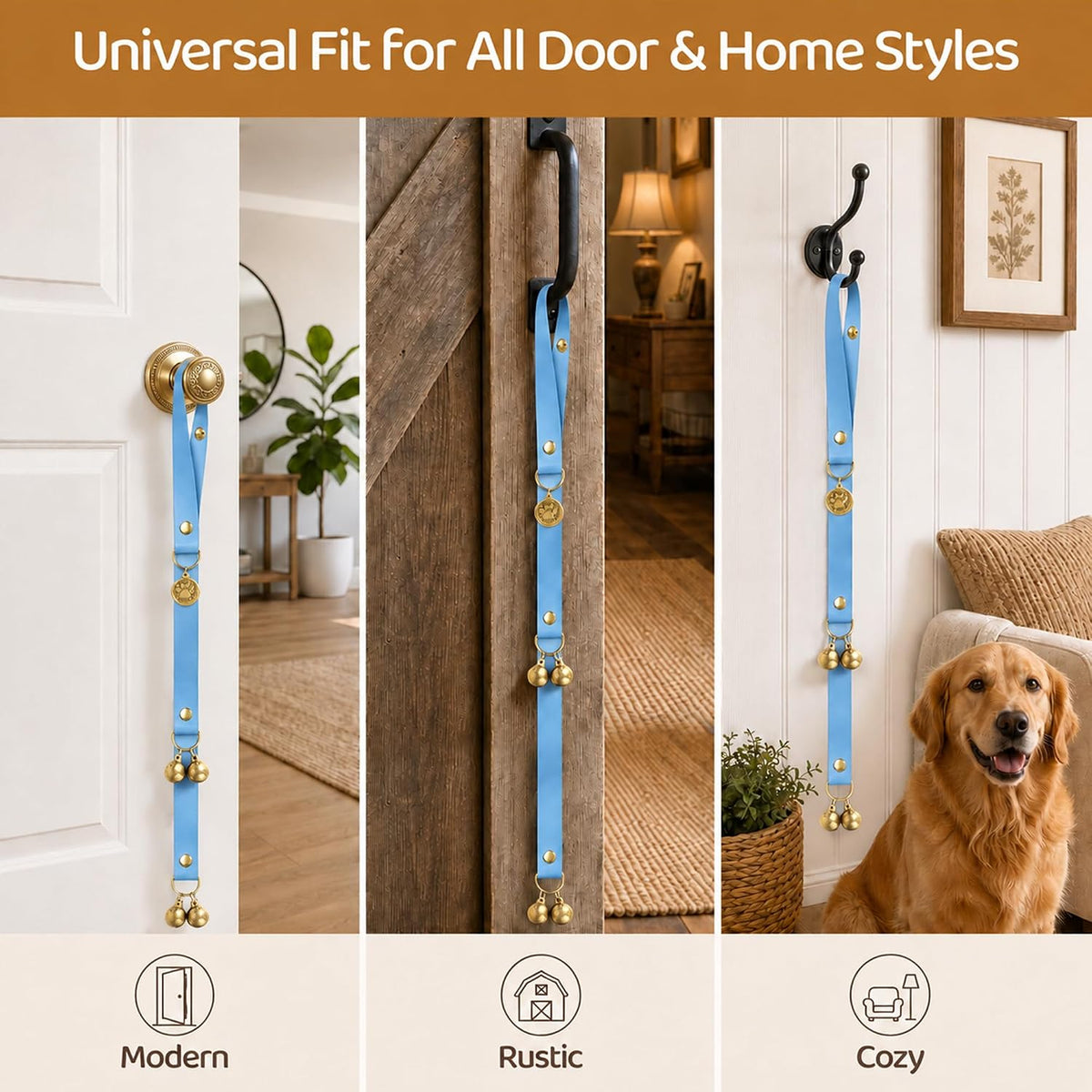 Kytely Leather Dog Doorbells to Go Outside - Blue - image 2