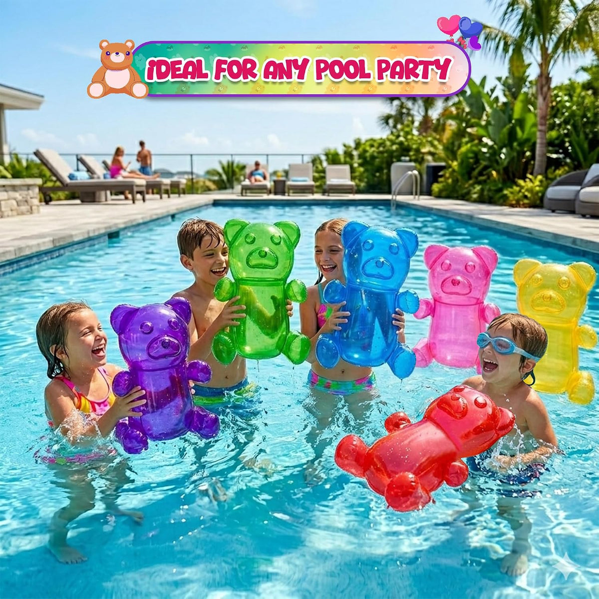 4E's Novelty inflatable gummy bears, six 24 inch floats in red, green, blue, yellow, purple and pink - view 3