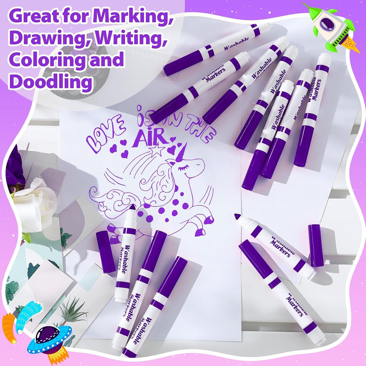 Janlaugh washable markers bulk pack of 24 broad line markers with conical tips - view 15