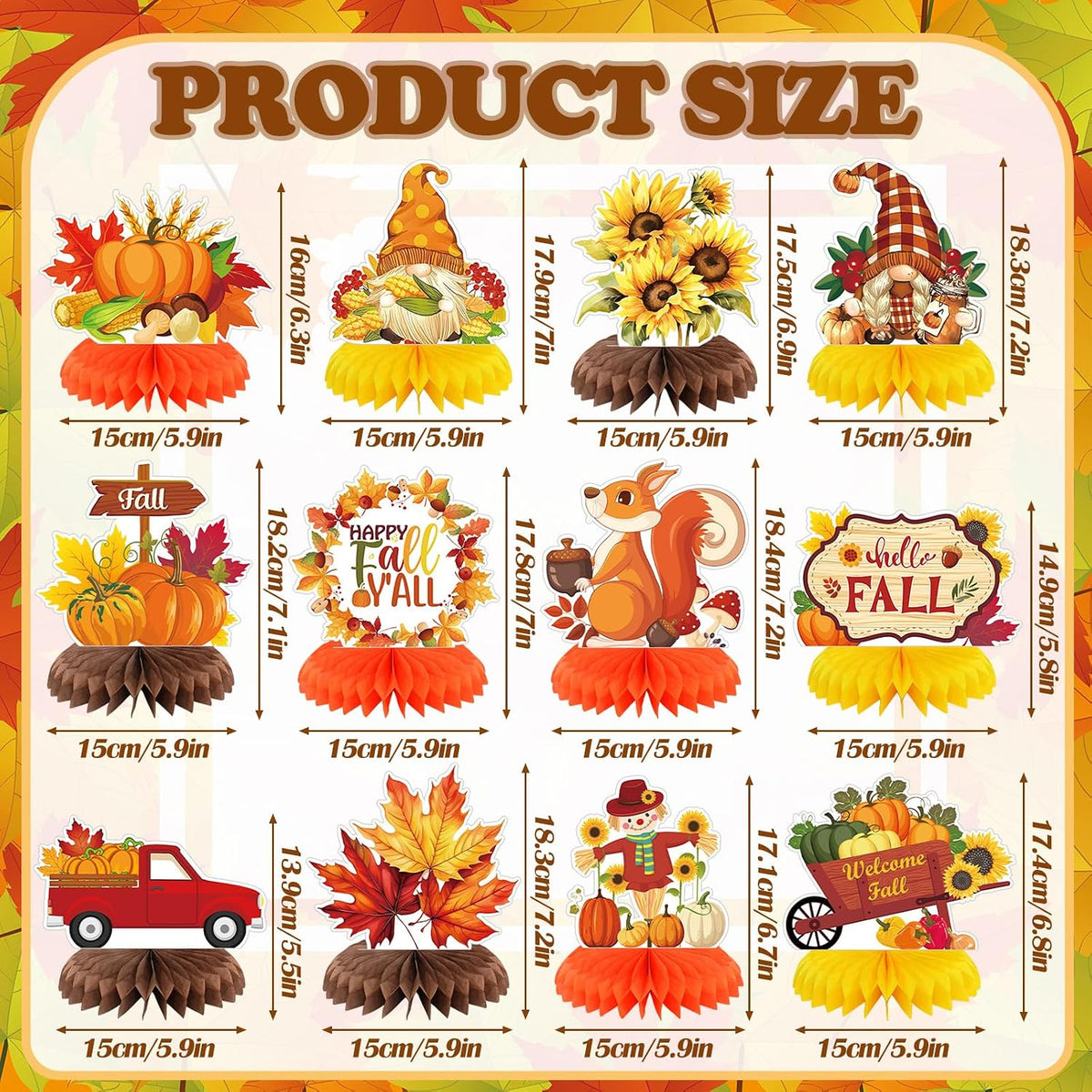 Yuntau Thanksgiving honeycomb centerpieces with pumpkin and gnome designs - view 38