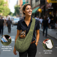 Small Dog Carrier Sling – Olive Green Hands‑Free 2‑in‑1 Sling & Handheld Carrier for Dogs up to 10 lbs, Parachute‑Grade Rip‑Stop Nylon, 4″ Padded Strap, Safety Tether & Pockets