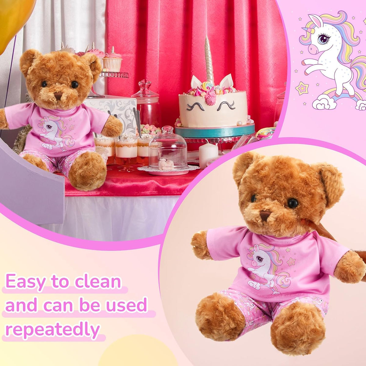 Skicuff pink 2-piece teddy bear pajama outfit with top and pants - view 19