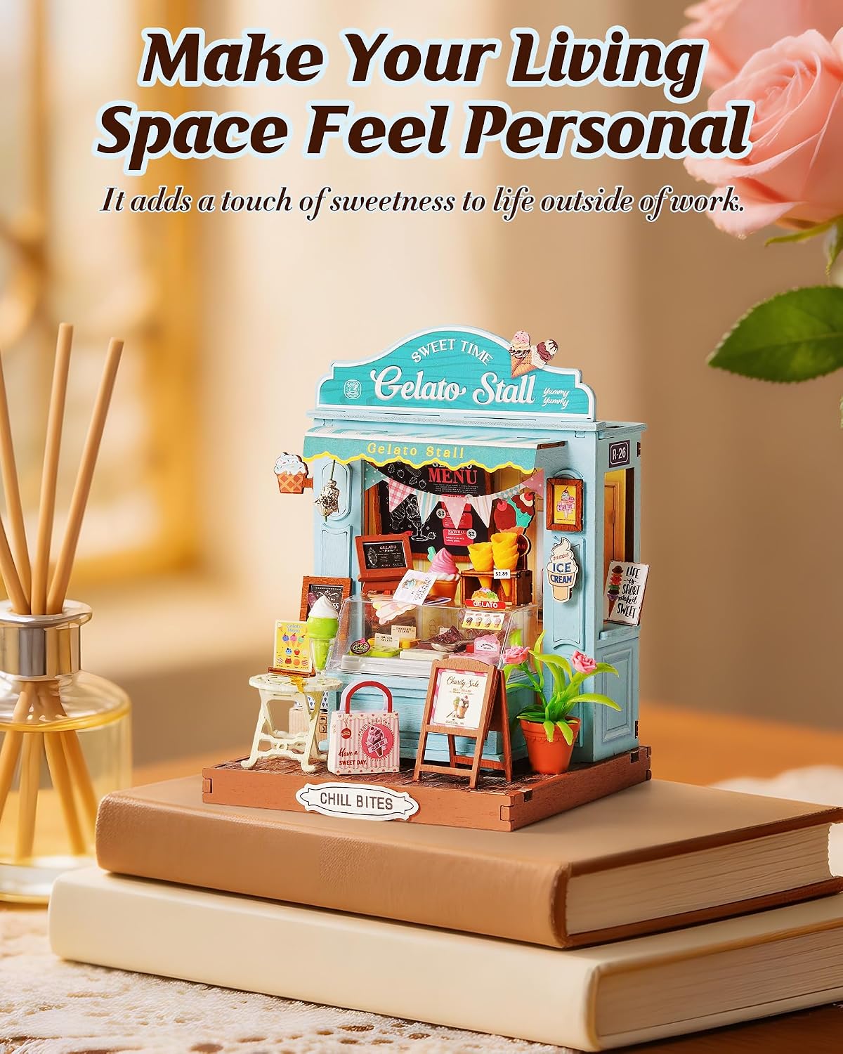 Rolife Tipsy Cat Bar DIY miniature kit, layered mini bar scene for a bookshelf - view 15