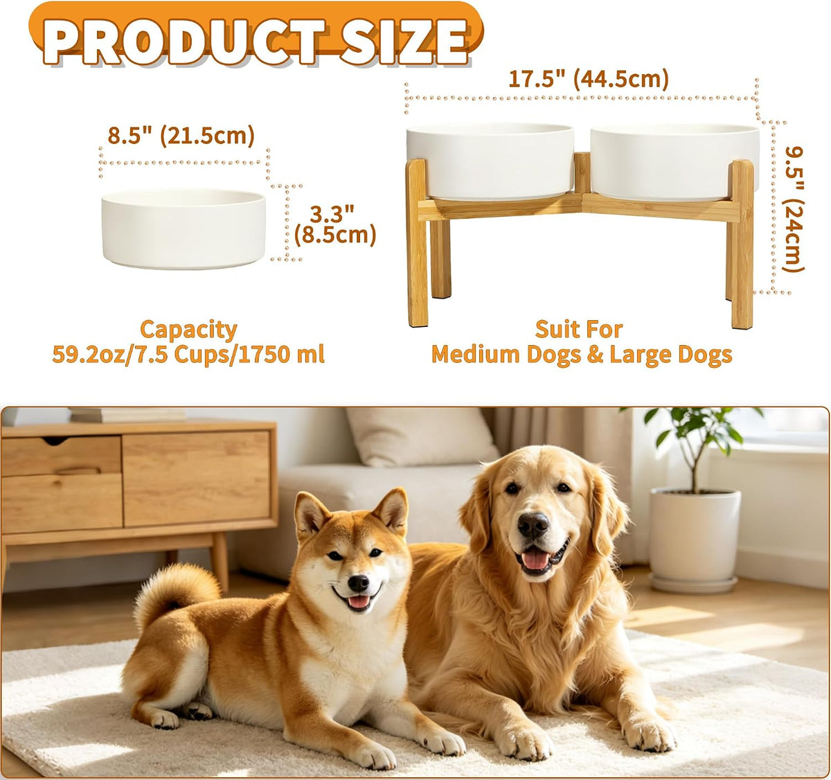 Elevated Ceramic Dog Bowl - White / Large - image 2