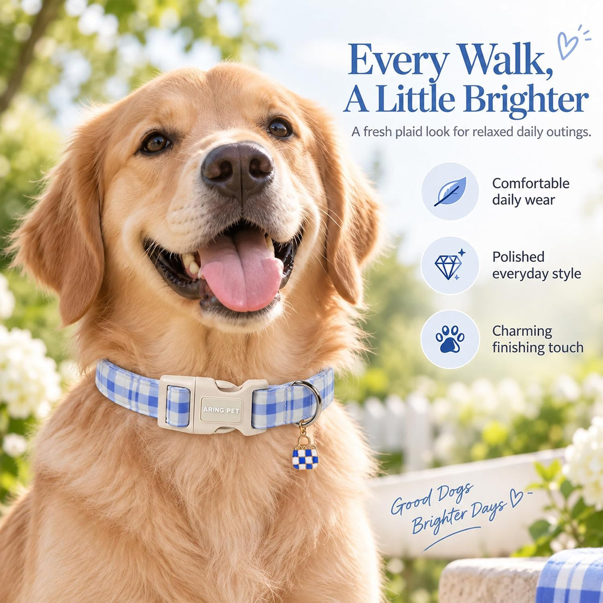 ARING PET Halloween Dog Collar-Cute Fall Dog Collar for Small Dogs - Small / Plaid Blue - image 4