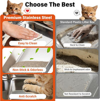 Stainless Steel Litter Box, Metal Cat Litter Box for Kitten - S:17.5x13.6x8inch with Lid - image 4