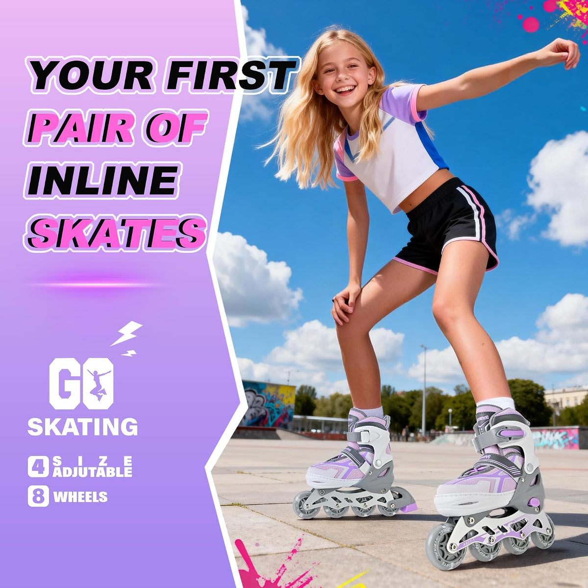 2PM SPORTS Adjustable Inline Skates for Kids, Youth and Adults – Fun for Kids & Family - F Violet / Large - Youth (4.5-8 US) - image 2