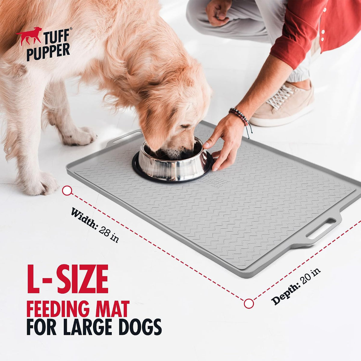 Tuff Pupper 36x24 XXL Dog Feeding Mat for Food and Water - Gray / Large - 28" x 20" - image 2