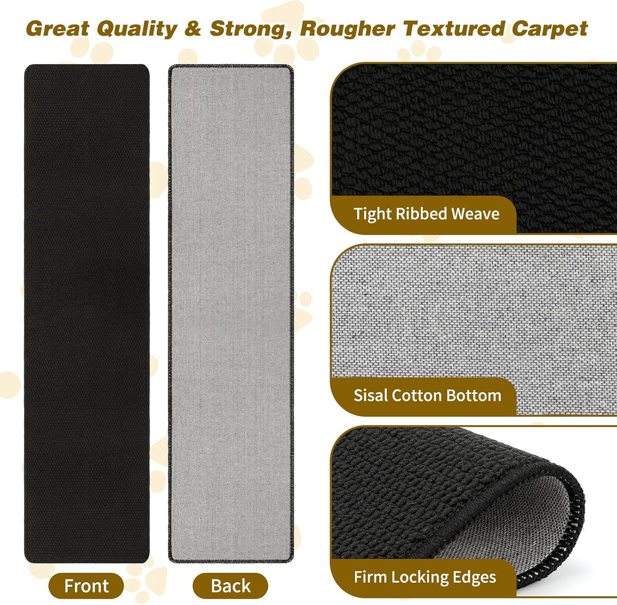 FHTONGE 71x15.8" Thickened Cat Wall Climbing Carpet with 16 Fixed - Pure Black / 71x15.8"(180x40cm) - image 3
