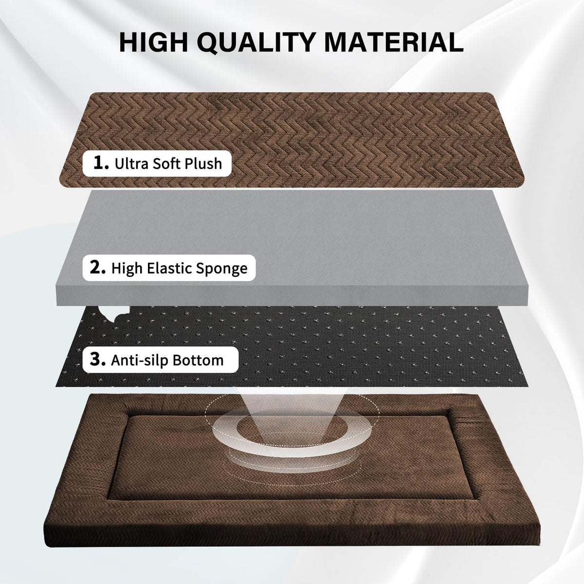 Dog Bed for Crate, Medium/Large Dogs Crate Bed - 36.0"L x 23.0"W x 1.2"Th / Brown - image 3