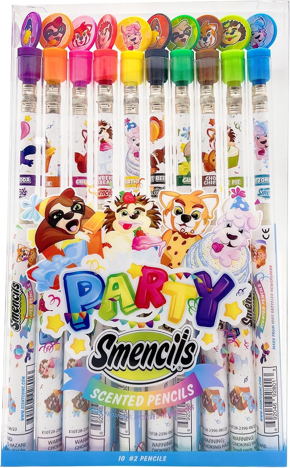 Smencils - Gourmet Scented Graphite HB #2 Pencils Made from Recycled Newspapers, 10 Count - Party (1 Pack)