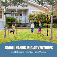 Slsy 60FT Ninja Warrior Obstacle Course (13 Obstacles), Ninja Slackline Kit for Kids, Durable Playset Equipment with 13 Most Complete Set-Monkey Bar,Swing, Balance Belt, Climbing Ladder & Net