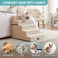Dog Stairs for Small Dogs, 5 Tier Removable Wider Pet Stairs for Couch and Bed, 23.6" H Non-Slip Dog Steps for Puppies and Old Cats with Support Board, 29.5x19.7x23.6 inch, Beige