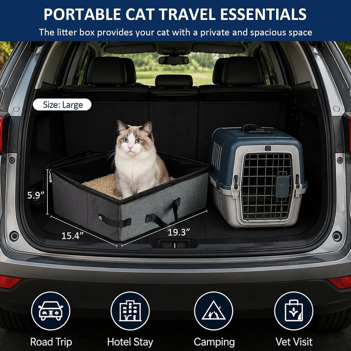 HiCaptain Portable Travel Litter Box for Cats - Grey-Grey / Large - image 2