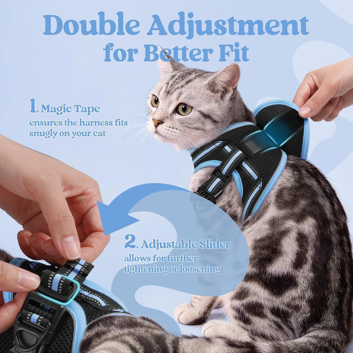 rabbitgoo Cat Harness and Leash Set, Step-in Soft Vest - XL / Black & Light Blue - image 2