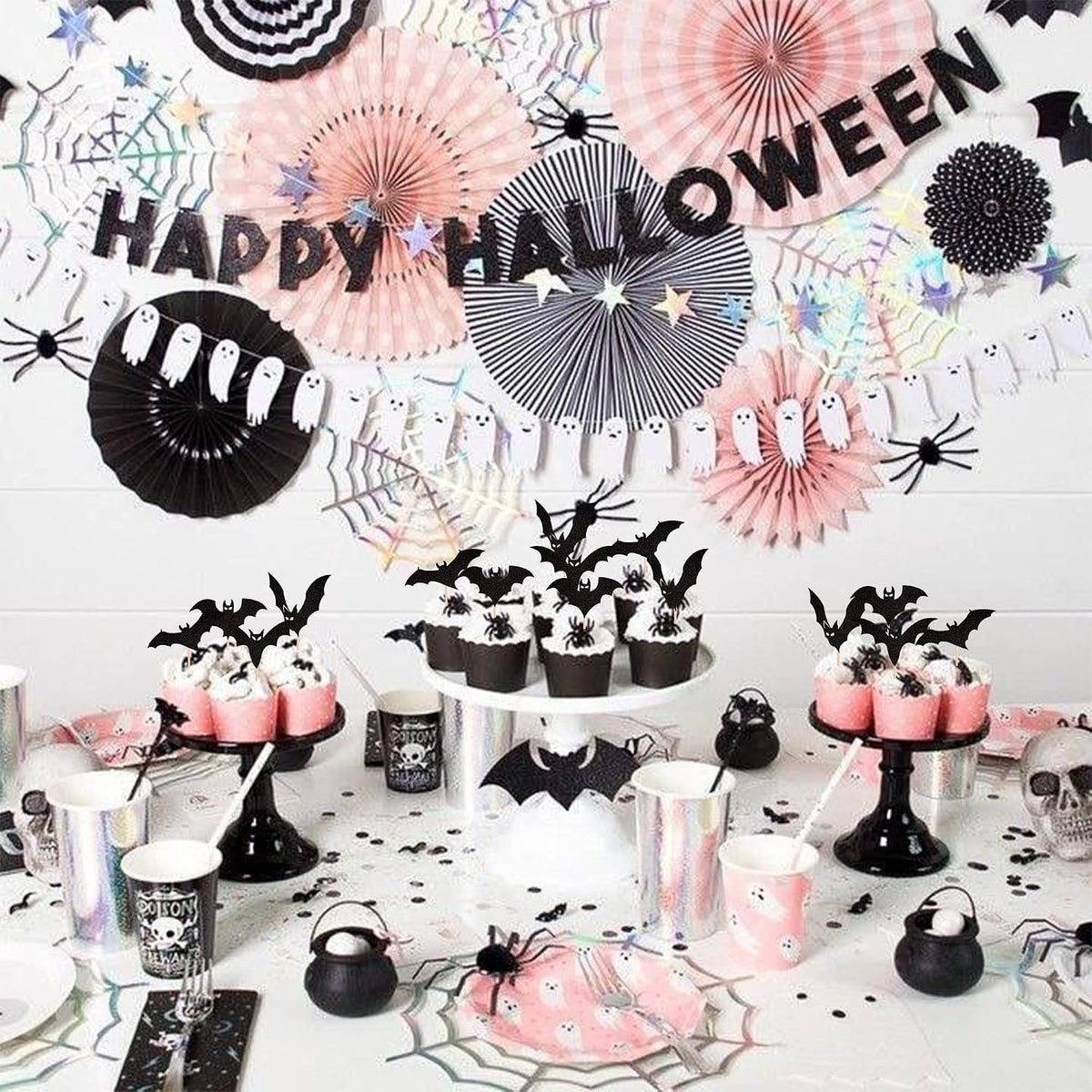 24 PCS Halloween Bat Cupcake Toppers Black Glitter Bat Cupcake Picks - Pattern 6 Bat - image 4