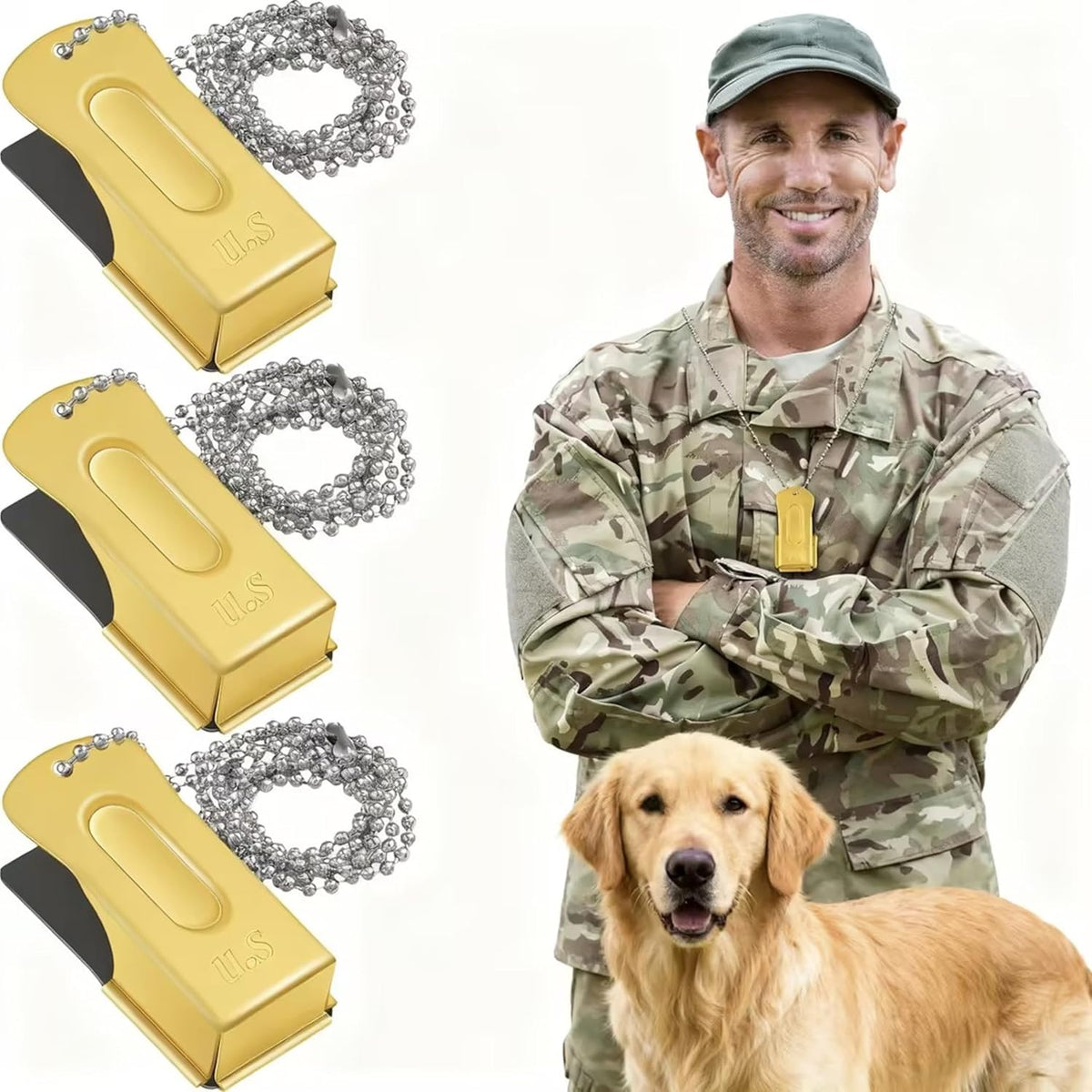 Jenaai 3 Pieces Brass Dog Training Clicker with Chain for Dogs Cats - Gold