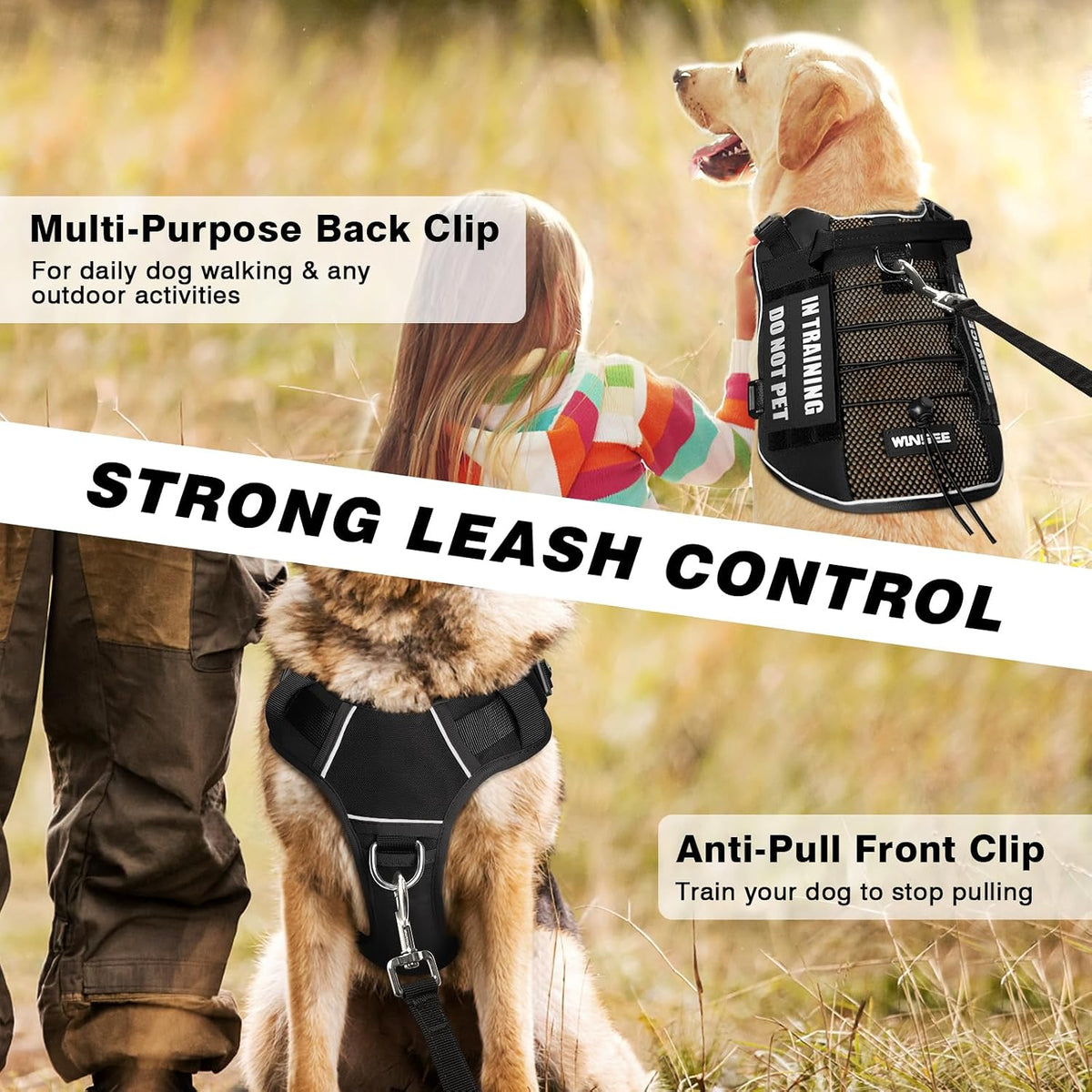 WINSEE Service Dog in Training Mesh Harness with 10 Removale Pet - Small / Black - image 3