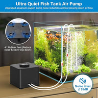 hygger Aquarium Air Pump, Quiet Adjustable Fish Tank Air Pump, 4W/7W/11W Powerful Oxygen Aerator Dual Stainless Steel Outlets with Air Stone Bubbler for Small Medium Large Fish Tank, Hydroponic