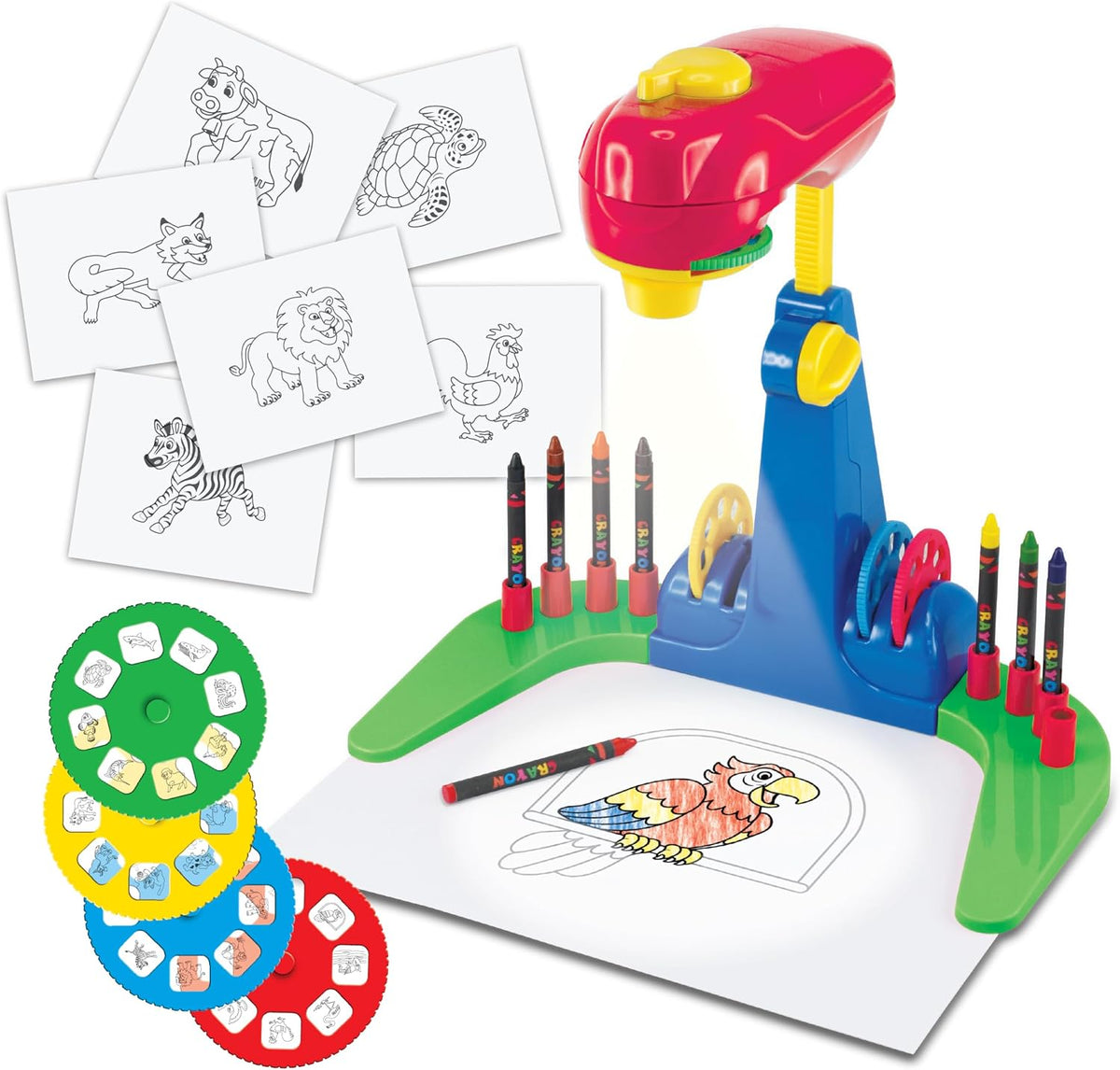Thin Air Brands drawing projector for kids with animal discs, crayons and paper pad
