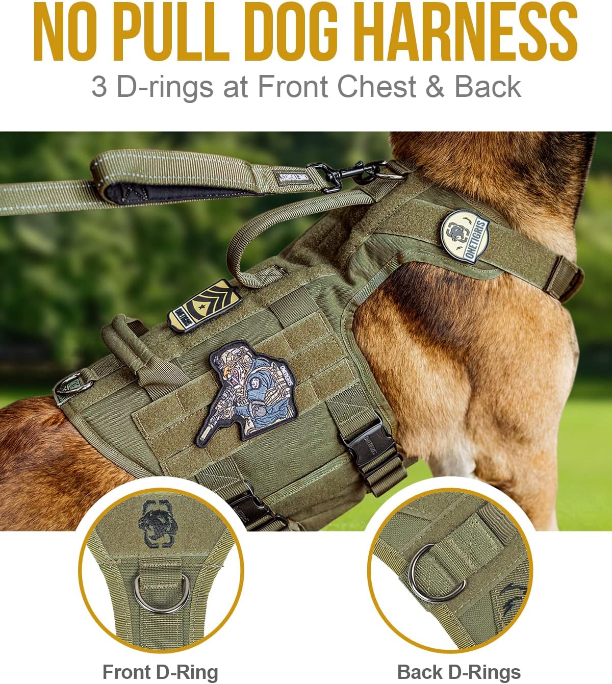 OneTigris Tactical Dog Harness with 5X Metal Buckle - L / Green - image 4