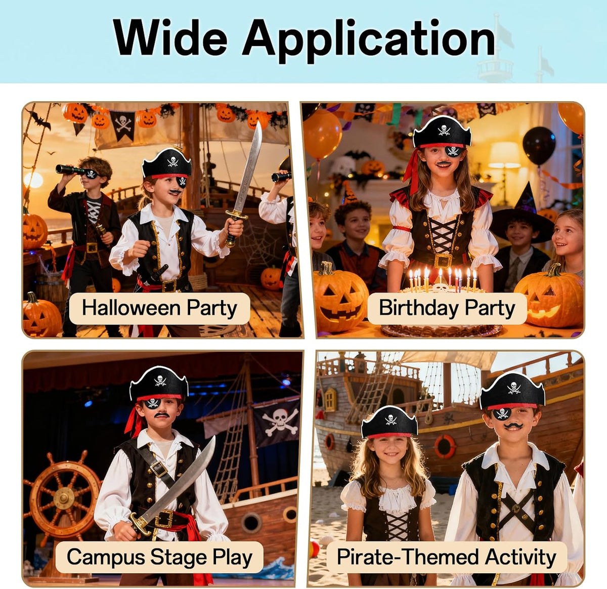 Halatool pirate party hat set with 6 felt hats, 6 skull eyepatches and 6 fake mustaches - view 10