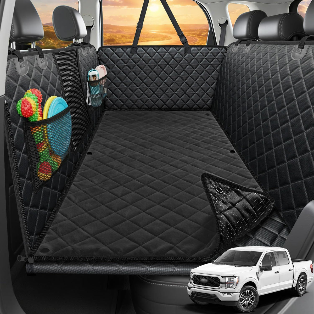 URPOWER Back Seat Extender for Dogs - All Black / XL - Full Size Crew Cab Truck