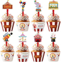 Hooqict carnival circus cupcake toppers and wrappers set, 48 pieces - view 7