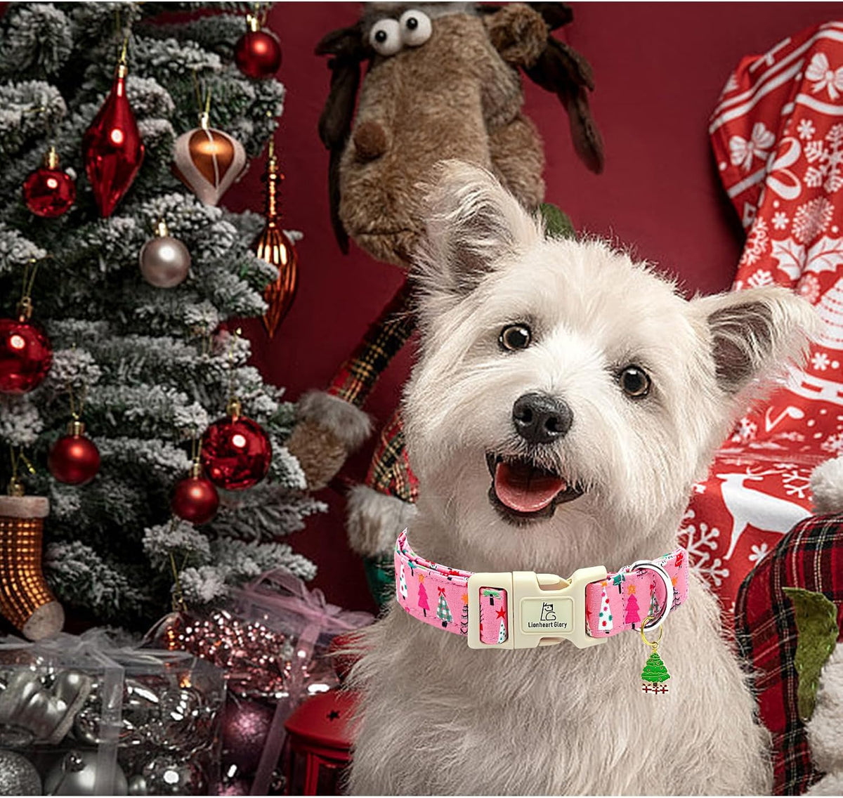 Lionheart Glory Christmas dog collar in cotton with adjustable strap and welded D-ring - view 4