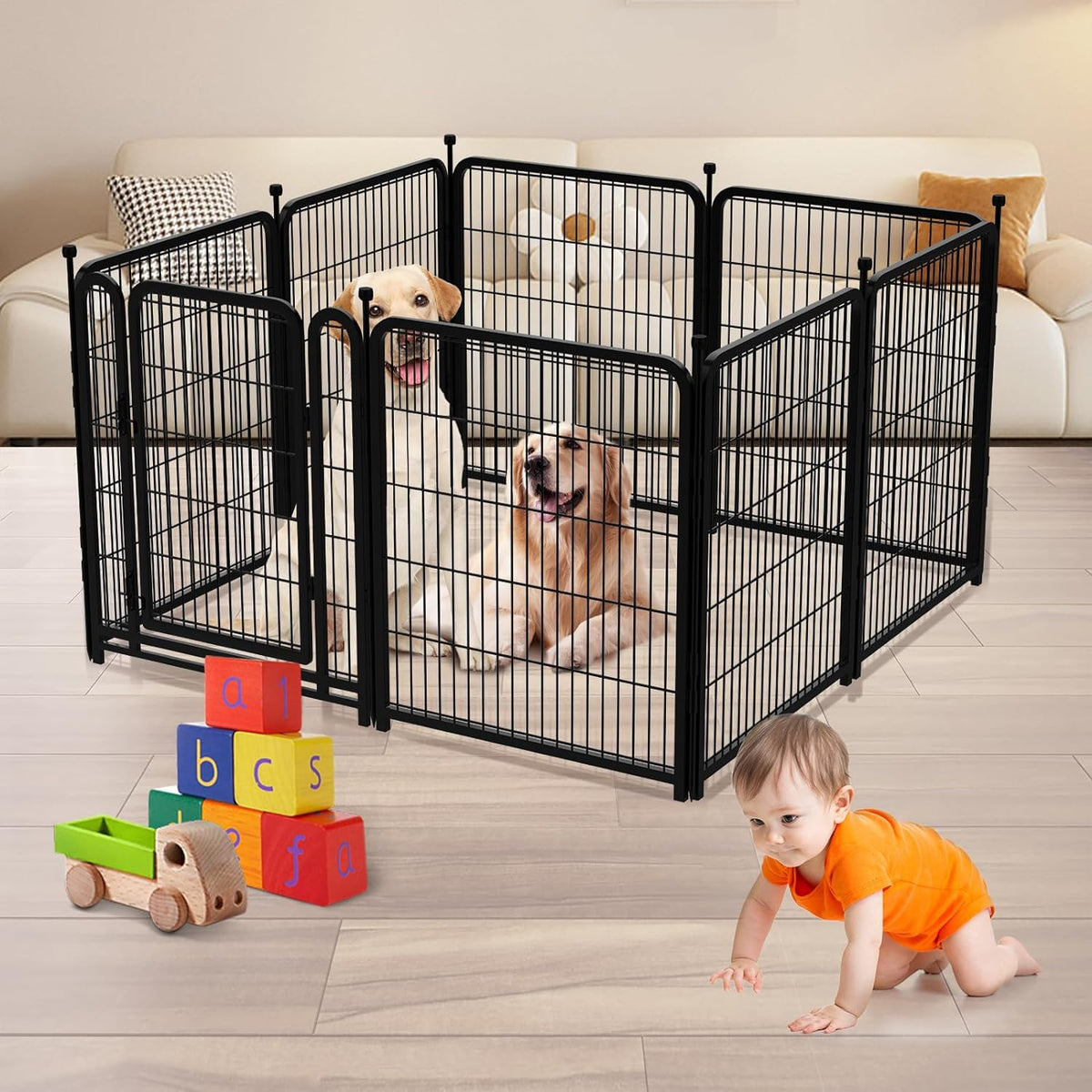 Dog Playpen 48 inch 8 Panels Total 17.7 Ft Dog Fence Outdoor - 48''(H)-8panels-17.7ft(L) - image 3