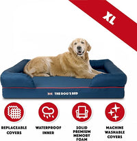 The Dog’s Bed Orthopedic Dog Bed XL Blue Oxford with Red Trim UK Flag Dog Bed 43.5x34, Memory Foam, Pain Relief: Arthritis, Post Surgery, Lameness, Veterinary Approved, Waterproof Washable Cover