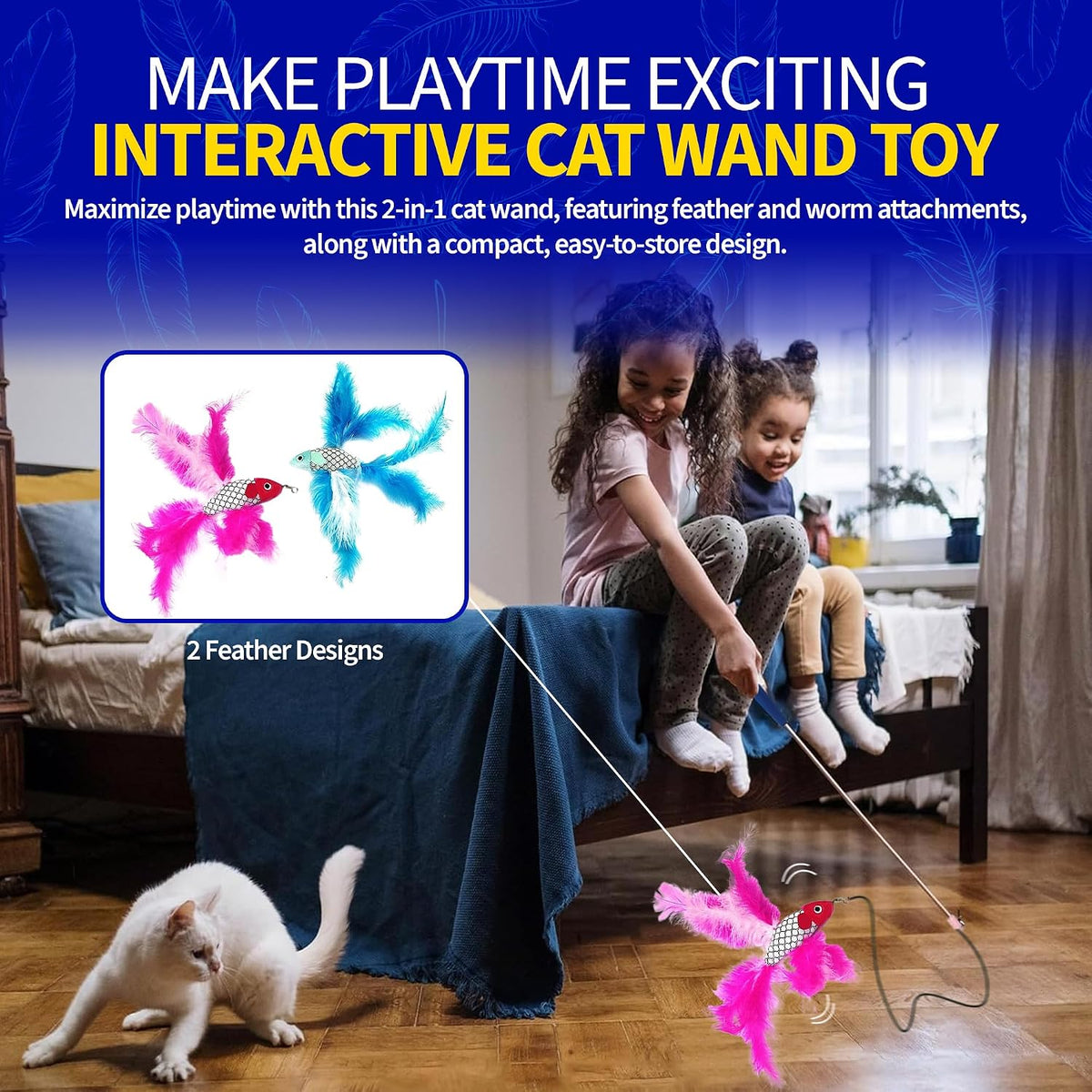 Pet Fit For Life Cat Feather Interactive Wand Toy Set - Wand + 2 Feathery Fish - image 2