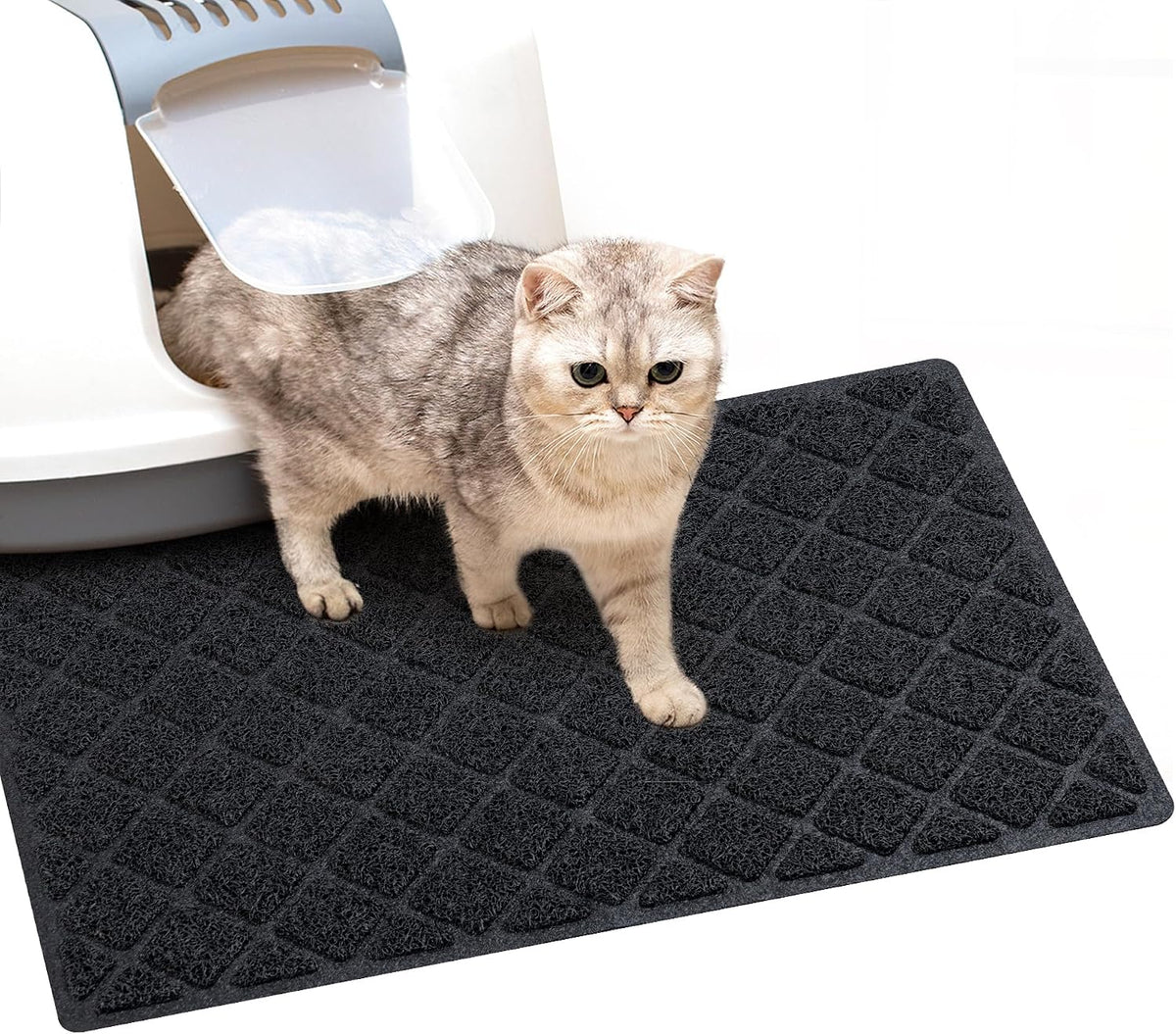 Cat Litter Box Mat, Trapping Mat Premium Durable PVC Pad - Black / 23*14