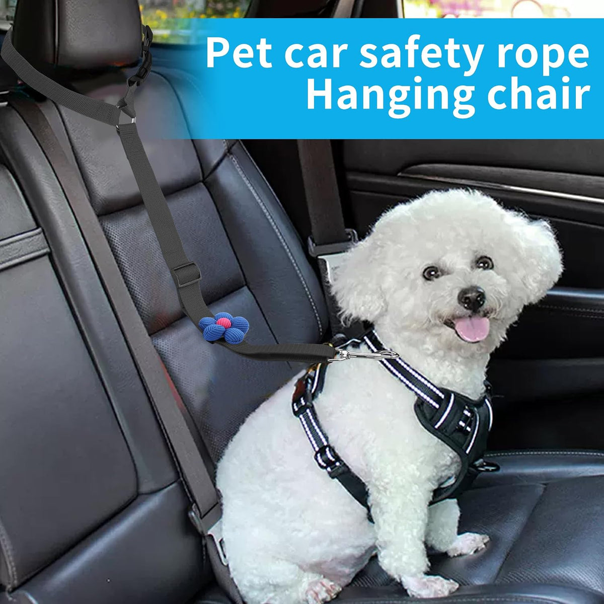 YAOHDAO Dog Seat Belt Harness for Car - Black with Flowers - image 3