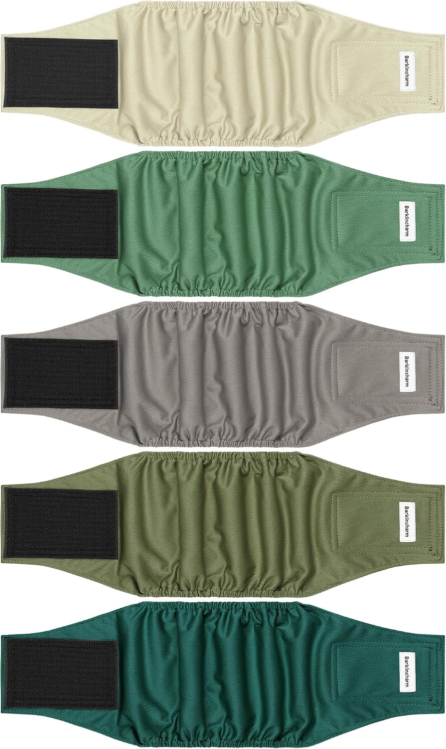 5 Pack Dog Diapers Male, High Absorbing Dog Wraps - Large / Green